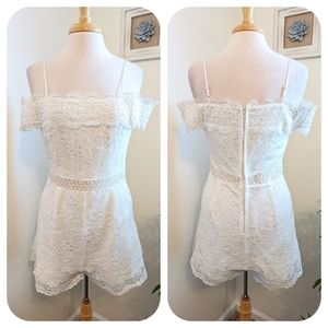 Francesca's Lace Floral Square Neck Off The Shoulder Romper White Medium